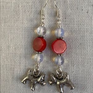 Opalit, red Coral Westie Earrings